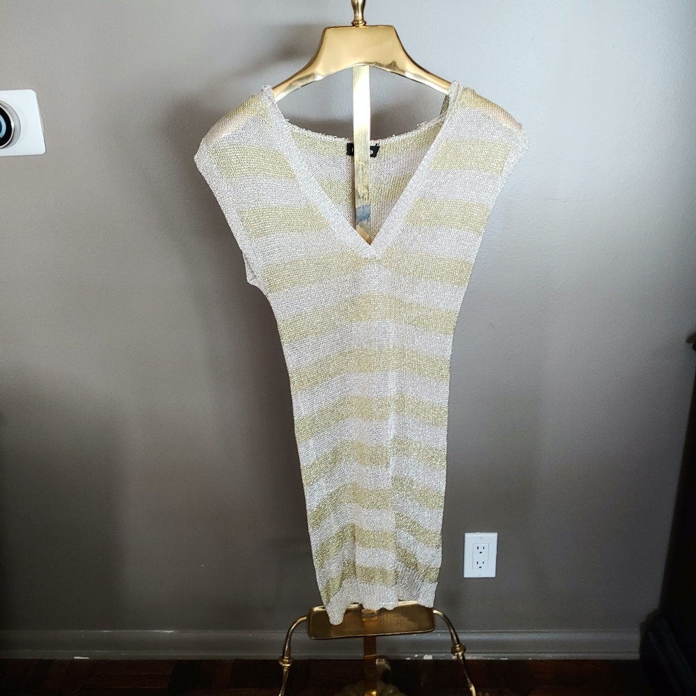 bebe Sheer Gold and Silver Tunic Dress